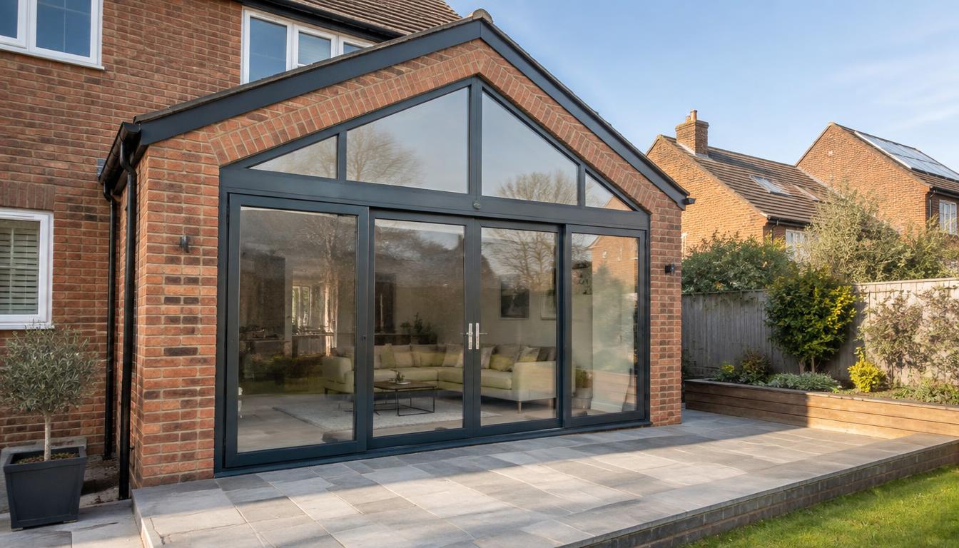 Brick home extension with glass doors built by A&D Probuild